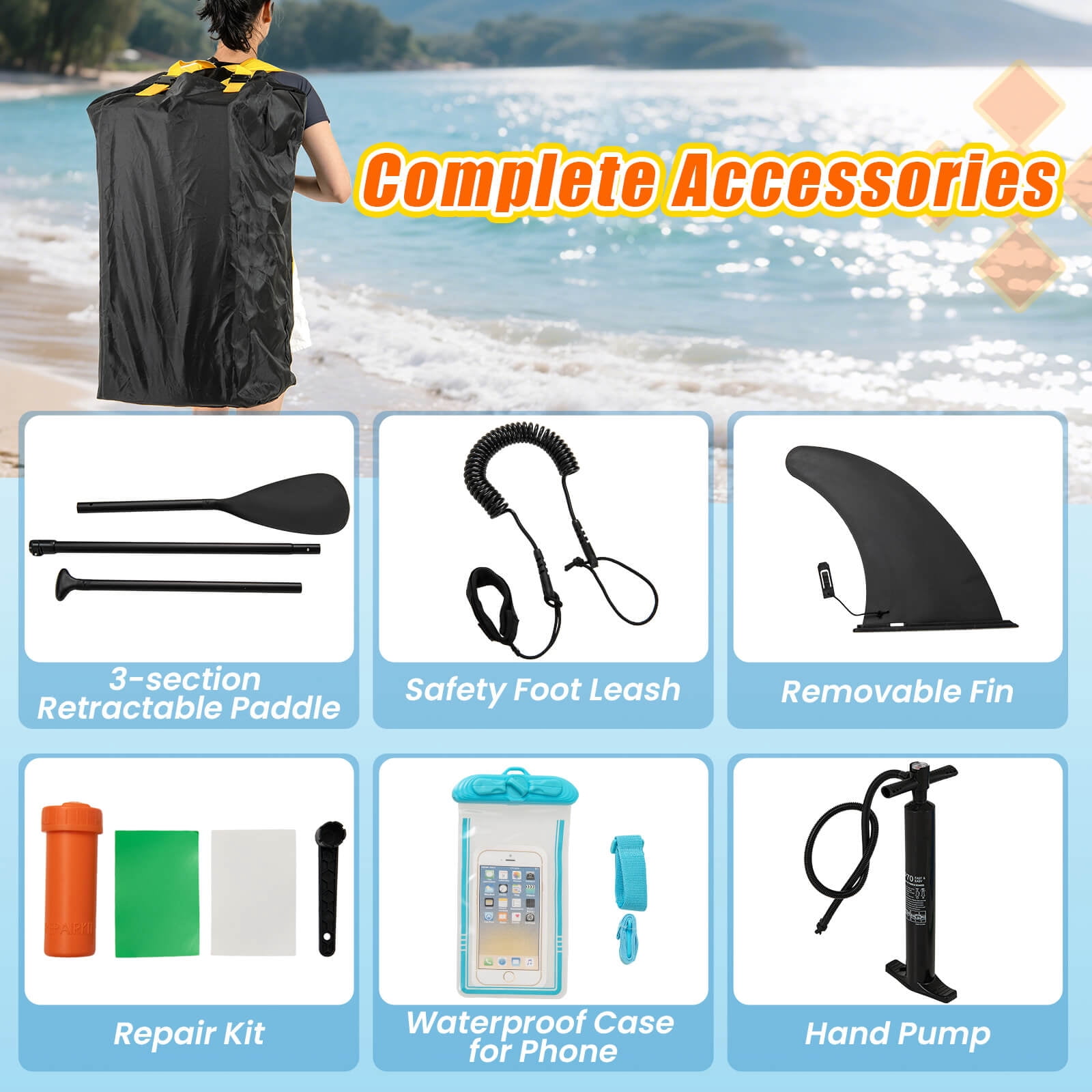Goplus 11' Inflatable Stand Up Paddle Board whth Accessories Paddle Hand Pump Repair Kit, Gray