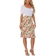 thumbnail image 2 of INSPIRE CHIC Women's Floral High Waist Flowy A-Line Split Ruffle Knee Length Skirts M Beige, 2 of 6