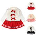 thumbnail image 4 of Mnyotv Girls Clothes Ruffle Bow Long Sleeve Sweaters with Dress Skirts 2Pcs Matching Sets Fall Winter Outfits Size 4-5Y, 4 of 4