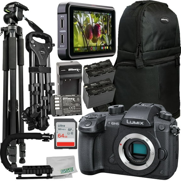 Ultimaxx Deluxe Panasonic Lumix DC-GH5 Mirrorless Camera Bundle (Body Only) - Includes: Atomos Ninja V 5" 4K HDMI Recording Monitor, 64GB Ultra SDXC & More