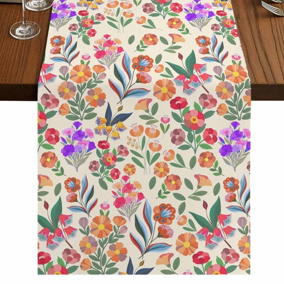 Table Runners 72 Inches Long Dress Scarves, Watercolor Floral Farmhouse Kitchen/Dining Table Runner, Coffee Tablerunners, Retro Botanical Flowers Leaves Spring Beige 18x72 Inch