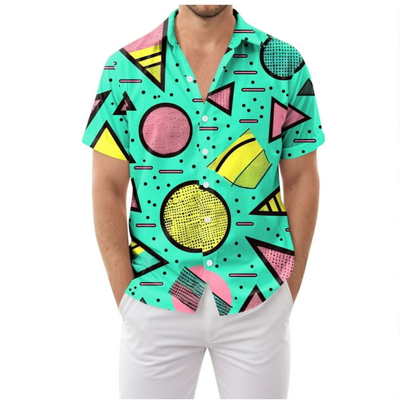 80s Disco Outfit Hipster Free Hawaiian Shirt for Men - Retro 80s Style Short Sleeve Button Down Casual Cuban Shirts for Men Boys