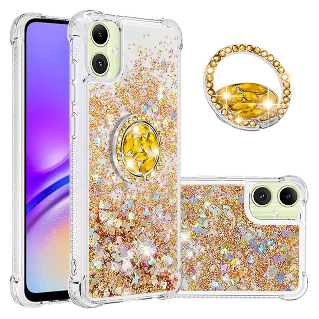 Funda para Samsung Galaxy A06 con Brillo Líquido Flotante, Purpurina, Parachoques y Anillo Giratorio Soporte