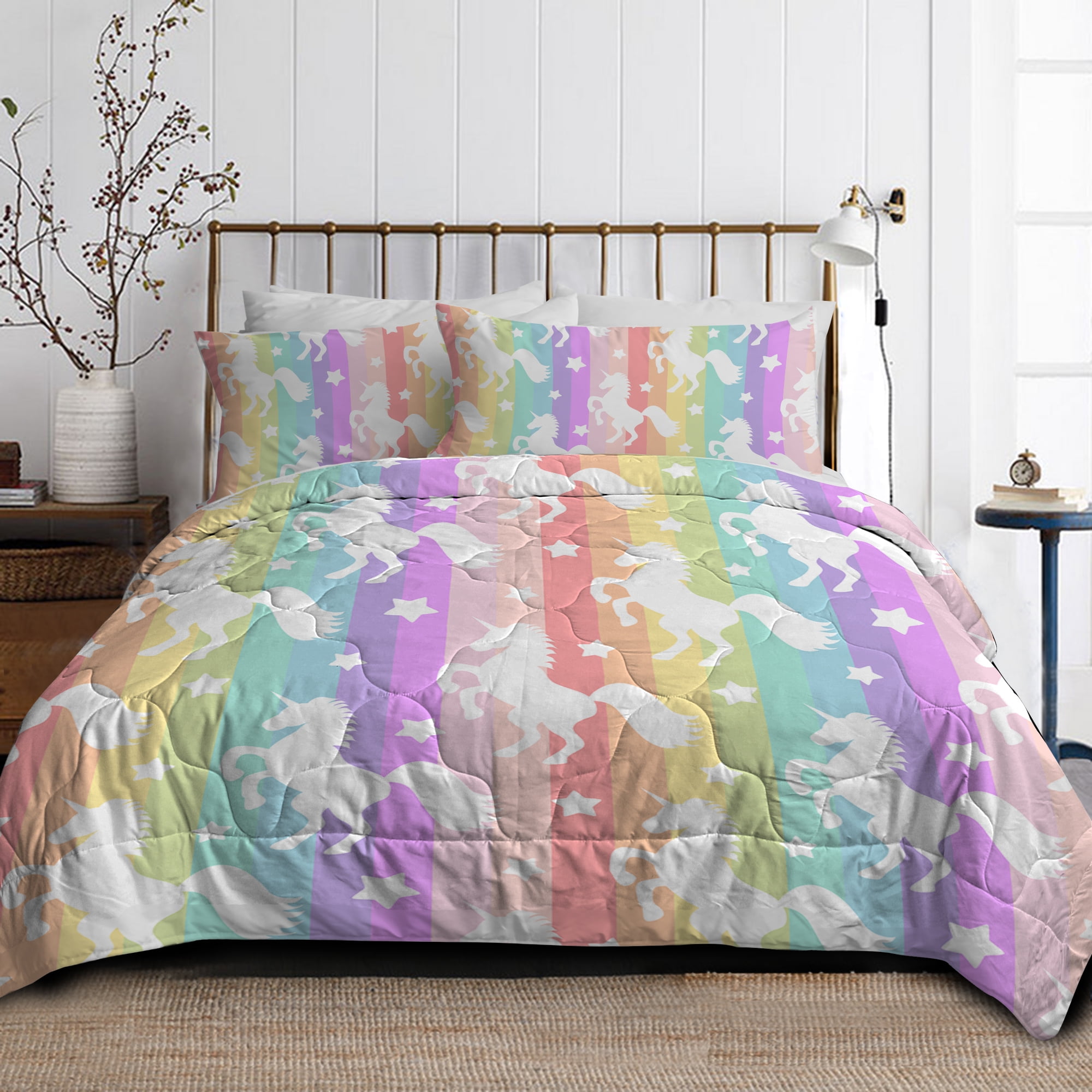 Arightex 4-Piece Rainbow Comforter Set Full with Pillow Shams ...