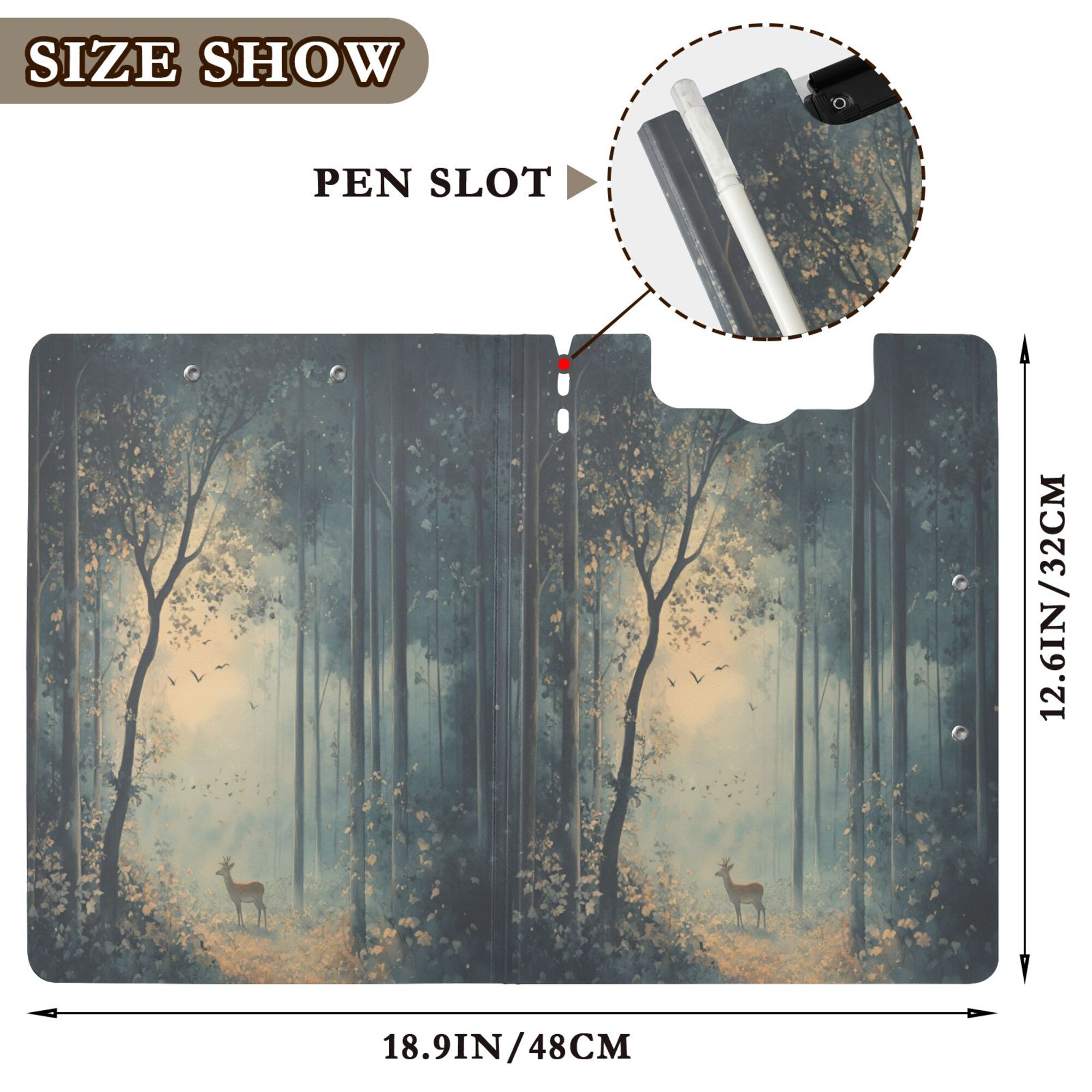 FORMRS A4 Clipboard Folder with Pen Holder Horizontal Foldable School Office Binder, Retro Forest