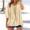 thumbnail image 2 of Summer Linen Blouses for Women 2026 Trendy V Neck Boho Embroidered Tops Half Sleeve Vacation Dressy Casual Shirts Peasant Tees Spring Trendy Womens Tops Beige L, 2 of 5