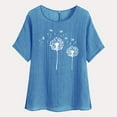 thumbnail image 4 of lcziwo Womens Cotton Linen Short Sleeve T Shirts Casual Loose Fit Comfy Crewneck Blouse Fashion Dandelion Print Tees Tops Summer Holiday Shirt Back to School Sales Blue XL, 4 of 7