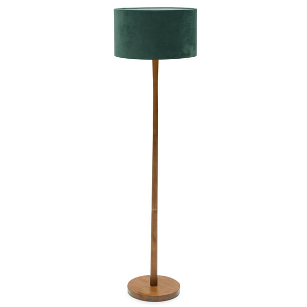 Wood Floor Lamp With Green Velvet Shade, Teen Floor Lamp