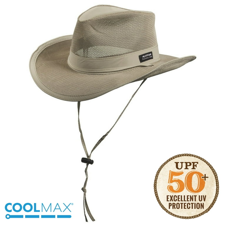 Panama Jack Mesh Crown Safari Sun Hat, 3 Brim, Adjustable Chin Cord, UPF (SPF) 50+ Sun Protection (Khaki, X-Large)