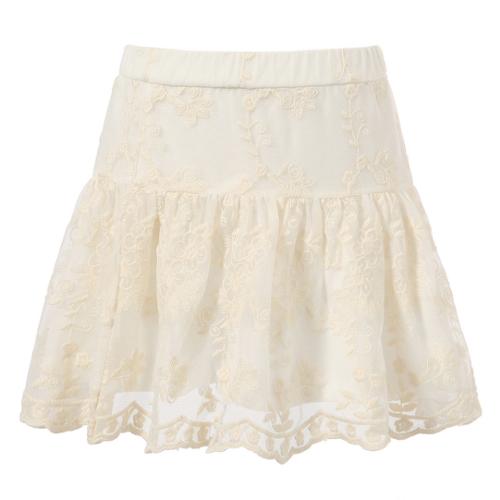 Girls White Lace Covered Flower Embroidered Skirt 7/8