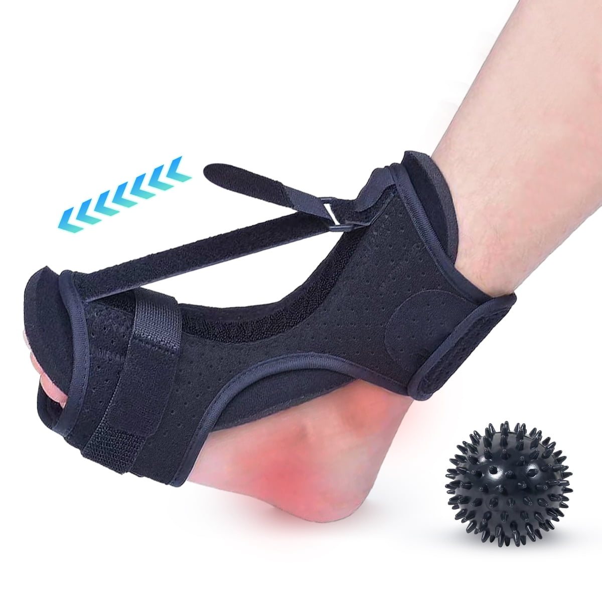 Upgrade Plantar Fasciitis Night Splint for Men Women, Drop Foot Brace Splint with Foot Massage Ball, Cushion Arch Support and Reinforcement Belt, Adjustable Ankle Brace for Foot Pain