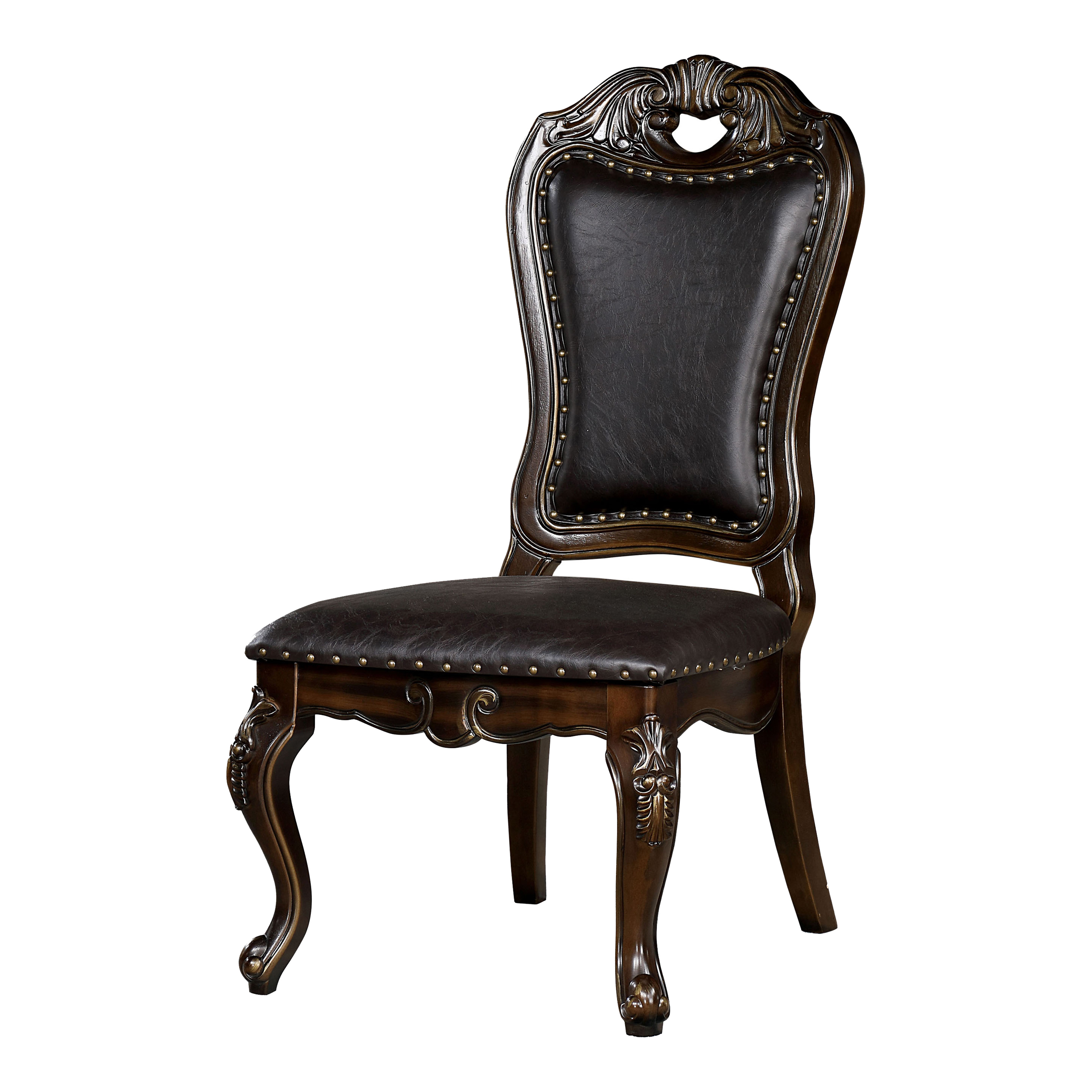 Furniture of America Velum Nailhead Faux Leather and Wood Walnut Side Chairs (Set of 2)