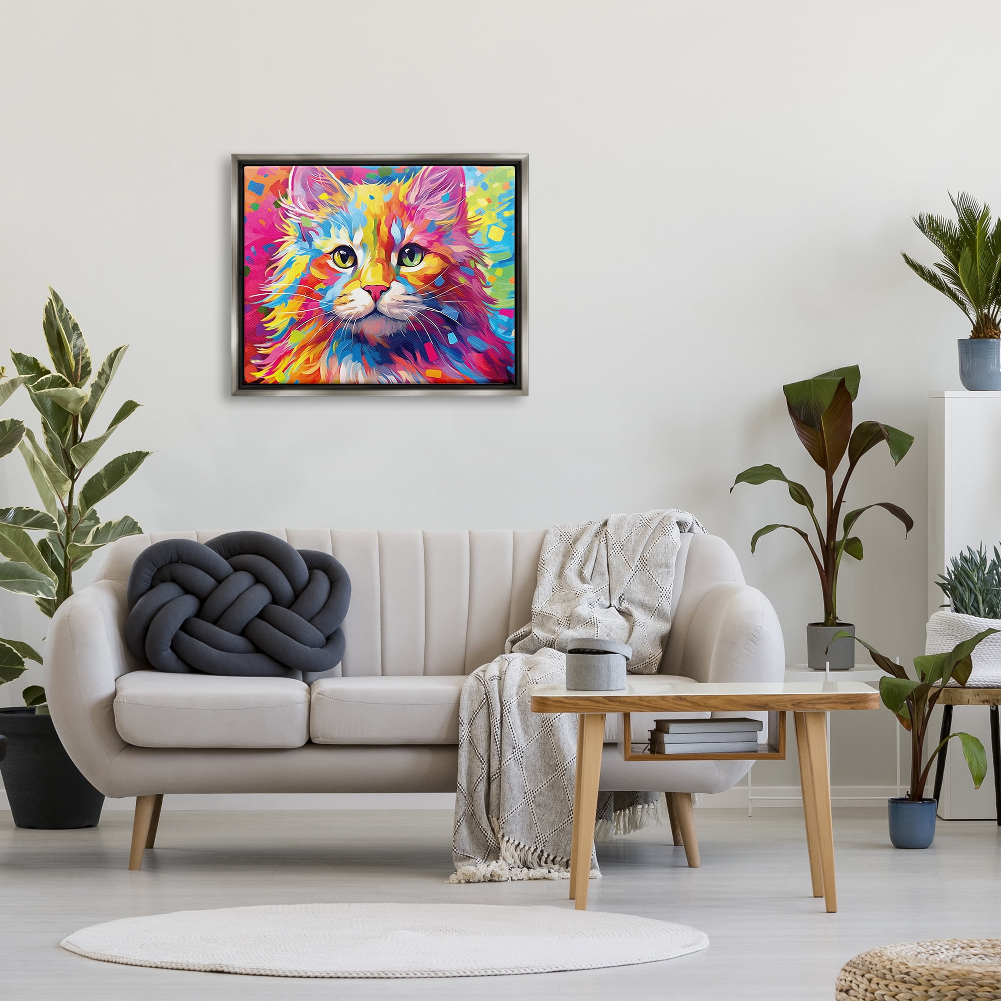 Stupell Industries Vivid Cat Painting Animals & Insects Painting Gray Floater Framed Canvas Art Print Wall Art, 31 x 25