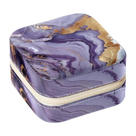PhooArto Small Jewellery Box, Purple Gold Marble Texture Portable Travel Mini Jewelry Case for Women Leather Ring Organizer