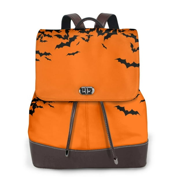 Fotbe Halloween With Black Bats Mochila Bolso con Estampado para Mujer, Mochila Antirrobo de Nylon Impermeable, Bolsa Ligera de Hombro