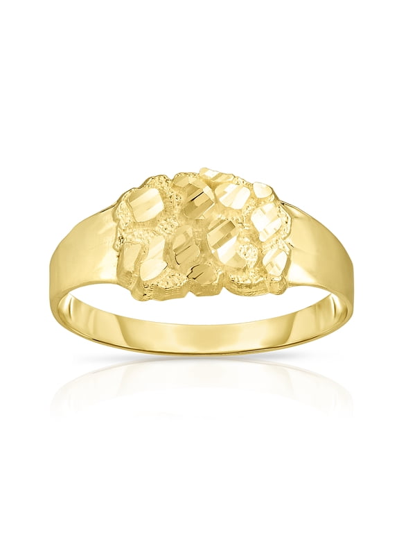 10k Yellow Gold 9.3mm Round Nugget Ring, Sizes 6 - 13