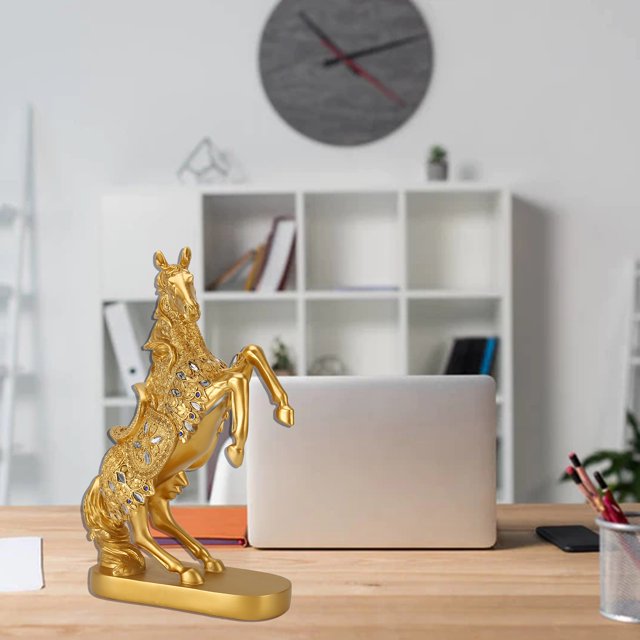 Statue de Cheval, Figurine d'Art de Cheval Doré avec Symbole de Fortune