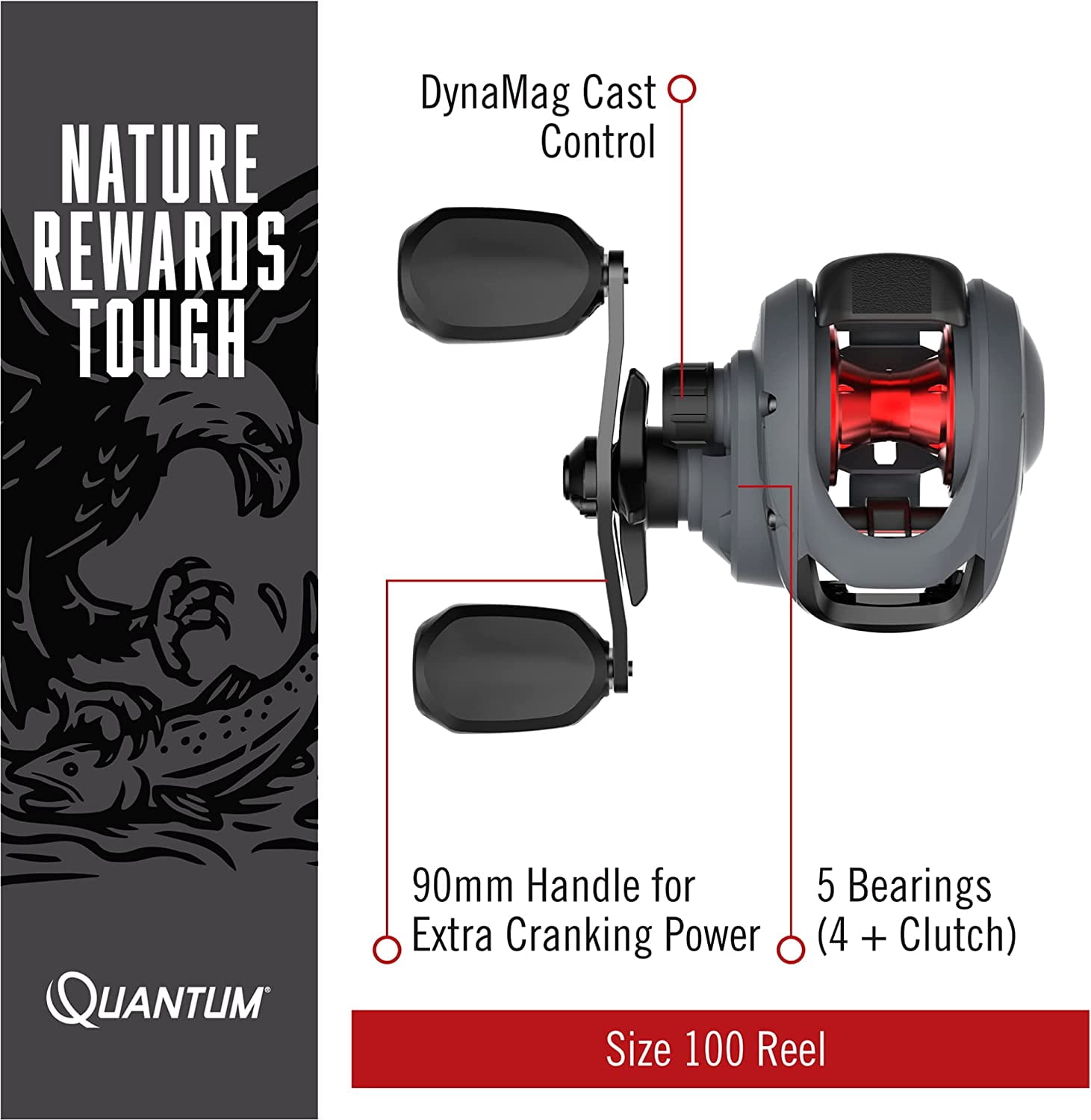 Quantum Invade Baitcasting Reel and Fishing Rod Combo, 6-Foot 6-Inch 2-Piece IM6 Graphite Baitcast Fishing Pole, Split-Grip EVA Handle, Size 100 Reel, Right-Hand Retrieve, 6.1:1 Gear Ratio, Dark Gray