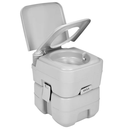 Dextrus 5.3 Gallon Portable Toilet With Detachable Tank, Double Outlet Water Spout, Press Flush Pump, Travel RV Potty for Camping, Boating, Hiking, Trips, White&Gray