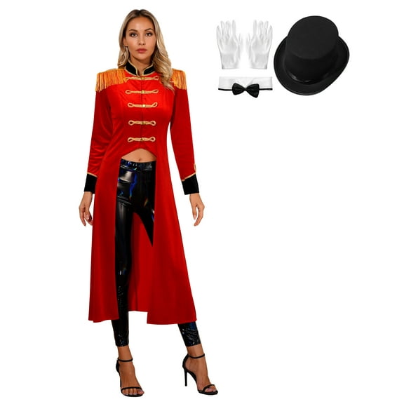 YiZYiF Womens Ringmaster Costume Halloween Cosplay Circus Show Lion Tamer Magician Jacket Tailcoat Red A XL