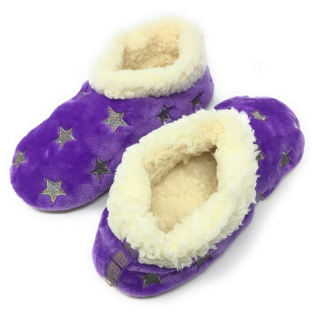 

Oooh Geez Women s Cozy Fuzzy Bootie Slippers Sherpa House Shoes Starz Purple S