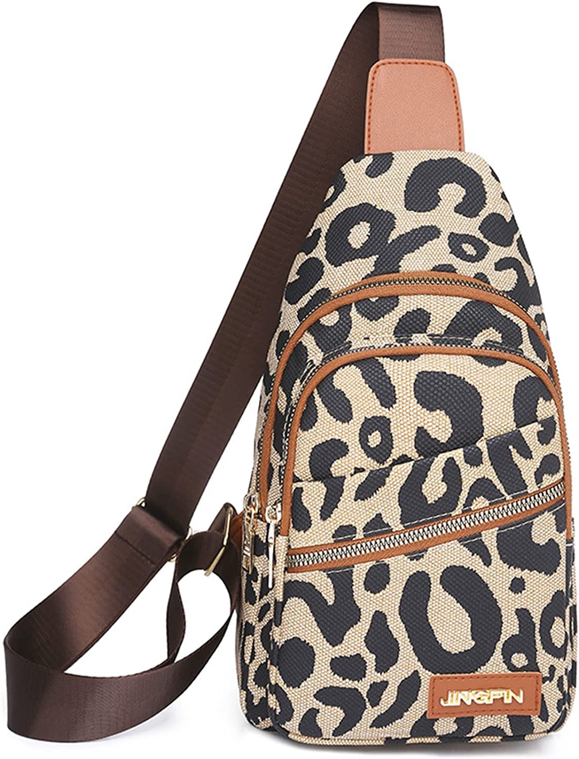 Euphrates Women's Leopard Print Leather Sling Crossbody Bag, Black