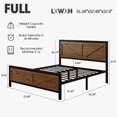 thumbnail image 2 of Rustic Bed Frame Full Size with Barn Door Headboard, LED Bed Frame with Charging Station, Industrial Platform Metal Bed Frames, No Box Spring Needed, Easy Assembly, Brown, 2 of 7
