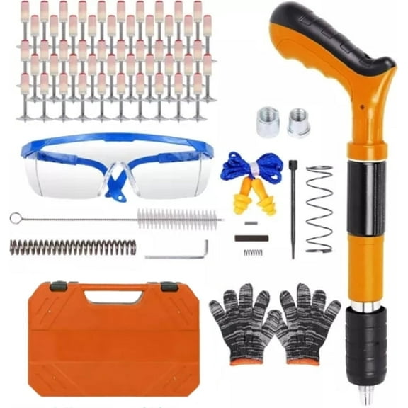 Beiled Powerful Concrete Nail Gun, 5-Level Power Adjustment, Safe Pneumatic Tool Set  50PCS Round Nails