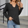 thumbnail image 6 of Lixiuxyad Women Fashion Casual T Shirt Solid Color Long Sleeve V Neck Top Blouse Trendy Casual,Black L, 6 of 7