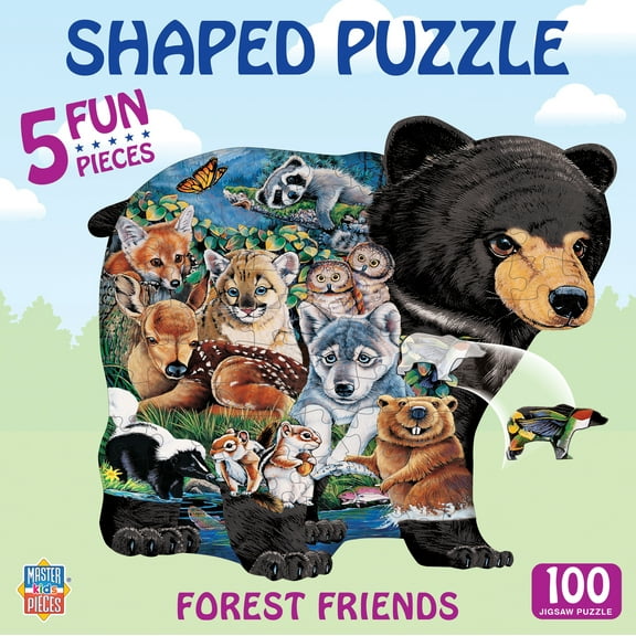 MasterPieces 100 Piece Shaped Jigsaw Puzzle - Forest Friends - 14"x19"