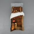 thumbnail image 2 of Ambesonne Music Bedding Set 4 Pcs, Wooden Stage Pub Cafe, Queen, Dark Orange Sand Brown, 2 of 3