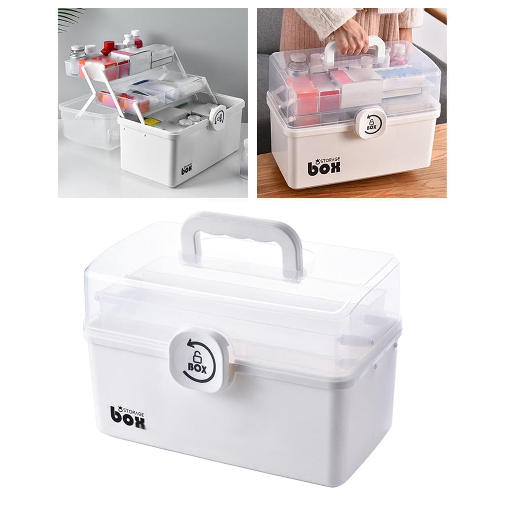 Axioma First Aid Box with Portable Handle, Family Emergency Kit, Multi-Purpose Box, Emergency Transparent Lid Box, Easy Accessibility White 3-Tier