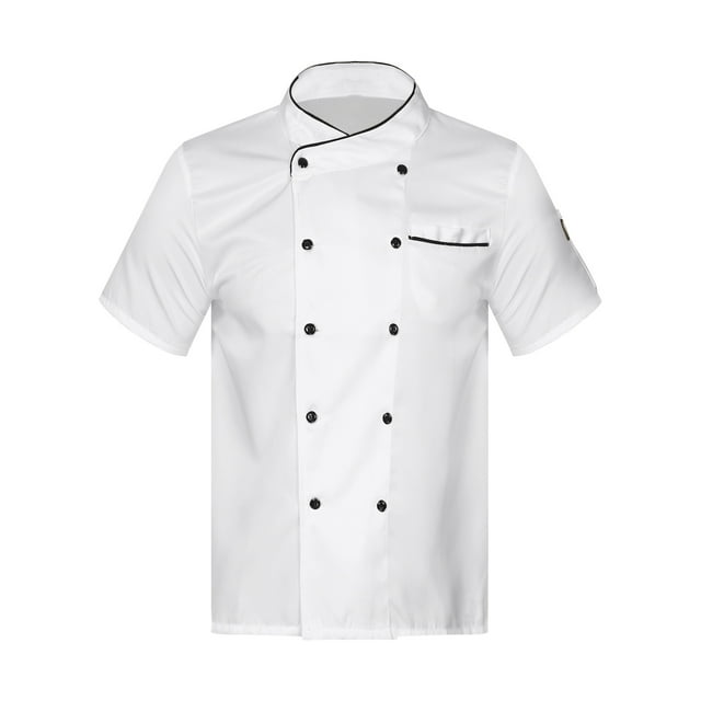 zdhoor Unisex Mens Womens Double-Breasted Chef Coat Cooks Jacket Chef Works Kitchen Cooking Uniform White Short Sleeve M