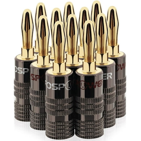 Dual 1/8/3.5mm Connectors - FosPower 6 Pairs/12 24K Gold Plated Speaker Banana Plugs, Dual Screw Jack Connectors