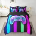 thumbnail image 2 of Manfei Teens Video Game Twin Bedding Sets 7-Piece, Chic Geometric Gamepad Bedding Comforter Set, Futuristic Stripes Reversible Sheet Sets, Super Cozy Room Decor, 2 of 7