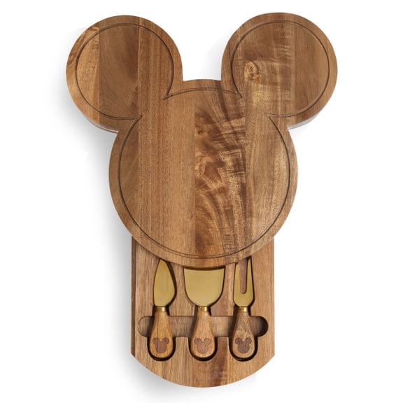 Mickey Mouse - Mickey Mouse Head Shaped Acacia Cheese Board with Tools, (Acacia Wood)
