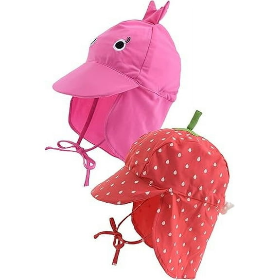 Cuddle Club Infant Sun Hat UPF 50 UV Protection Hat Baby Summer Essentials, Strawberry & Flamingo (2 Pack) Large