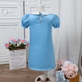 thumbnail image 4 of Wdgfv Girls Summer Dresses Casual Playground School Daily Wear Toddler Kids Bow Tie Collar Dress For 3 7 Years Old Outdoor Sleeve Blue 3-4 Years, 4 of 7