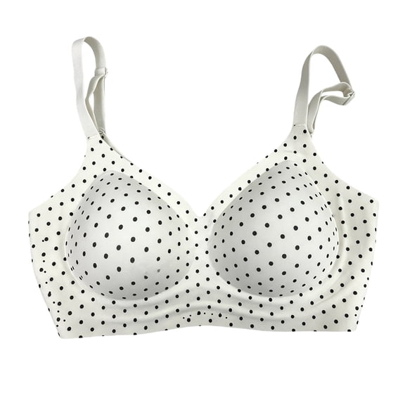 VISALY Women's Polka Dot Wireless Push Up Bra Comfort Support Bralette Wire Free Lifting Bra Full Coverage Supportive Bra Soft Full Support Everyday Wireless Seamless Lift Underwear Black L