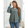 thumbnail image 2 of Ebukurty Plus Size Green Long Sleeve Top for Women V-Neck Soft Oversize T-shirts 1XL-4XL, 2 of 7