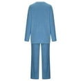 thumbnail image 3 of Baikeli Fuzzy Fleece Outfits for Women Solid Pajama Two Piece Outfits Baggy V Neck Long Sleeve Top Wide Leg Pants Loungewear, 3 of 6