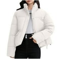 thumbnail image 3 of Kmdttou Womens Winter Coats Puffer Jacket Womens Solid Color Fshion Pocket Hodded Keep Warm Coat, 3 of 6