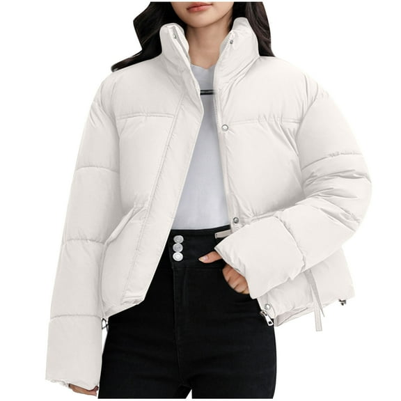 Kaemgyyd Women's Winter down Coats Basic Solid Color Warm Quilted Puffer Jackets Lightweight Cropped Zip up Hood Outwear