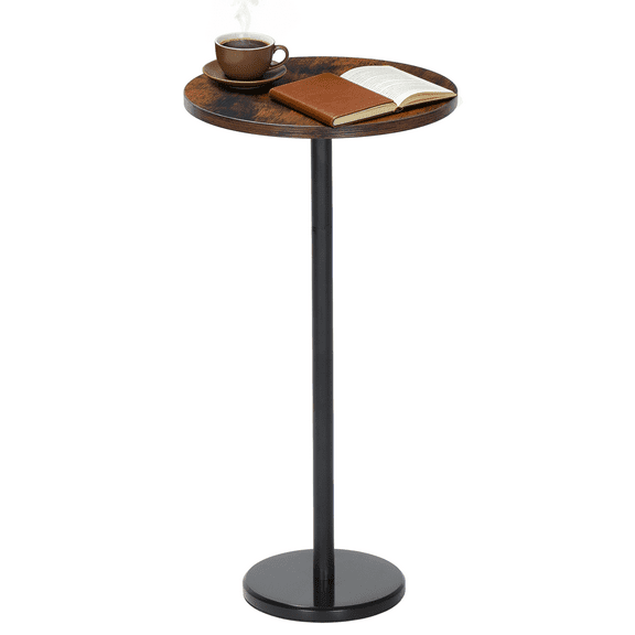 Small Side Table for Small Spaces Round Bar Table with Marble Base Round End Table Drink Table Pedestal for Sofa Couch Chair Patio, Brown
