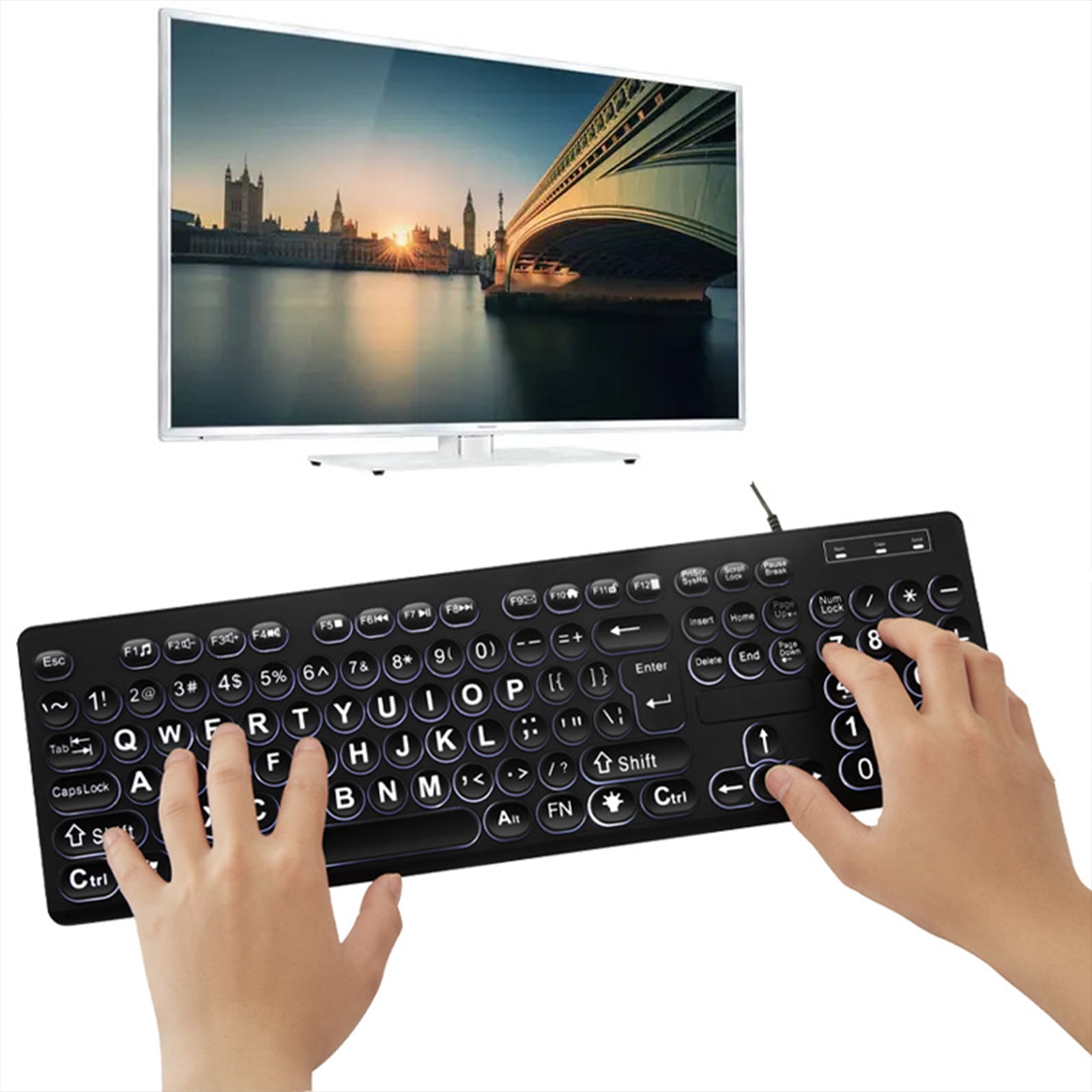 Large Font Print USB LED Backlit Keyboards 104Keys Full Size Computer Keyboards for Senior and Low for Individual