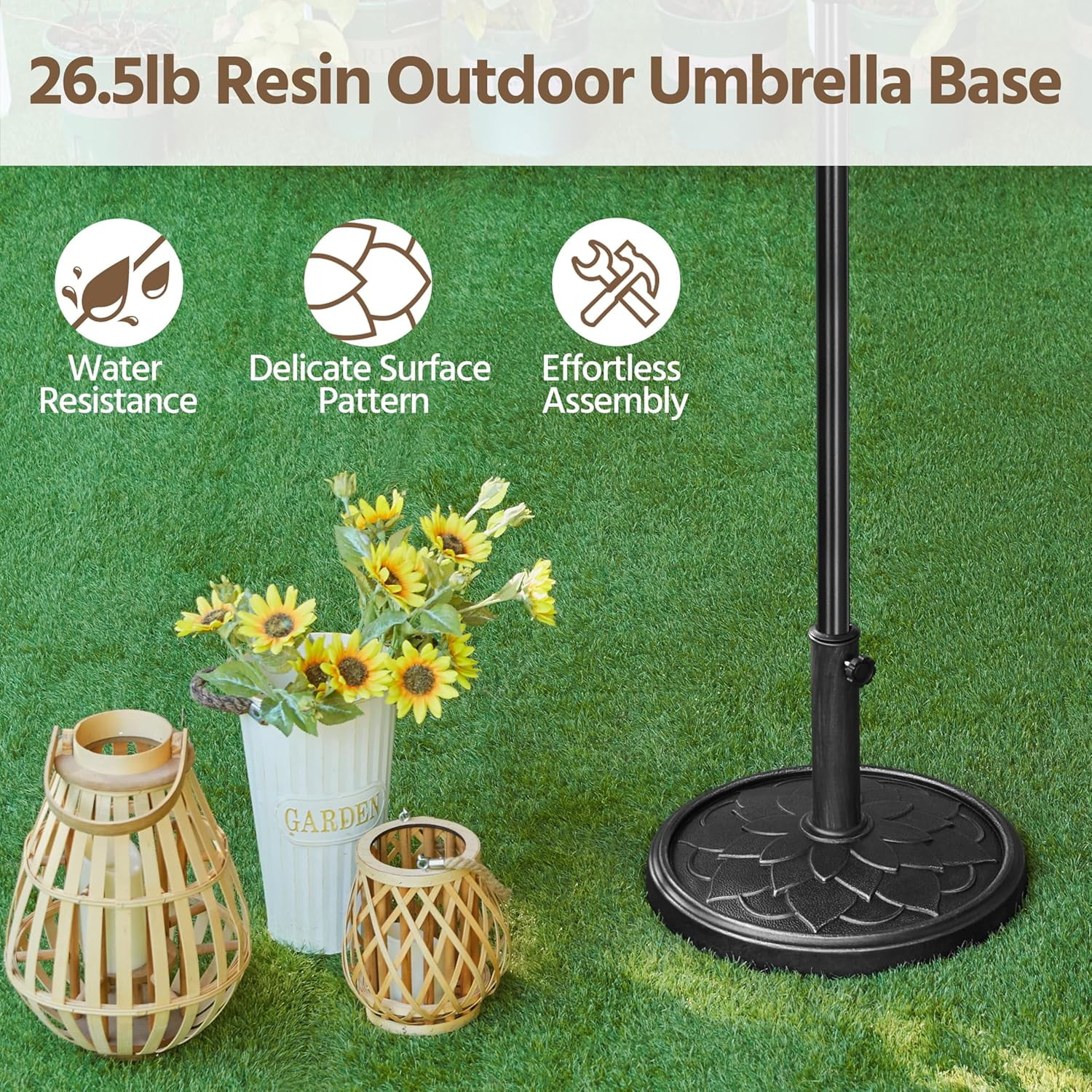 QHTER 18'' Umbrella Base 26.5lbs Heavy Duty Patio Umbrella Stand, Round Umbrella Base Stand, Resin Umbrella Holder for Outdoor, Garden, Yard, Black