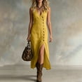 thumbnail image 3 of YuXingFu Womens Dresses with Pockets Plus Size Maxi V-Neck Plus Size Womens Dress Sleeveless for Vacation Long Casual Summer Yellow L, 3 of 9