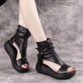 thumbnail image 4 of Sandalias de cuña de tacón alto para mujer, sandalias gruesas de cuero suave a la moda informales de verano con punta pelada, 4 of 5
