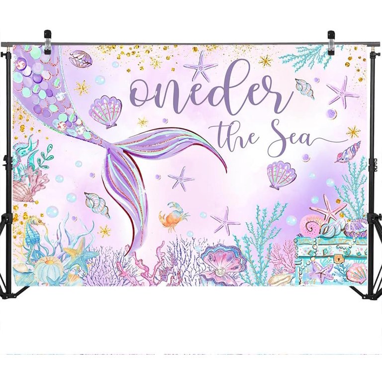 Talorine Mermaid 'Oneder The Sea' Birthday Banner - Pink Glitter 1st Birthday Decor, Ocean Theme Party Supplies