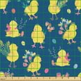 thumbnail image 2 of Ambesonne Spring Fabric by the Yard Upholstery, Flowers Eggs Little Chickens, 5 Yards, Mustard Dark Sky Blue, 2 of 5